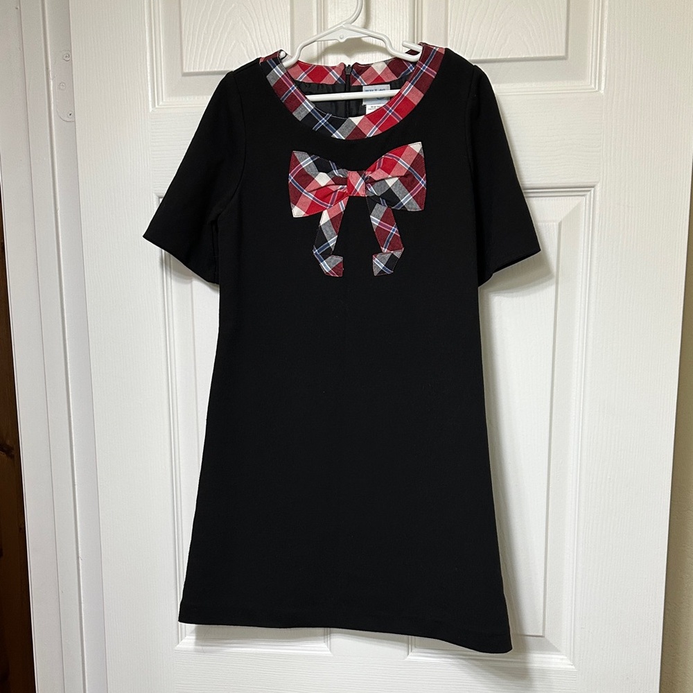 Luli & Me Black Dress with Red Plaid Accent